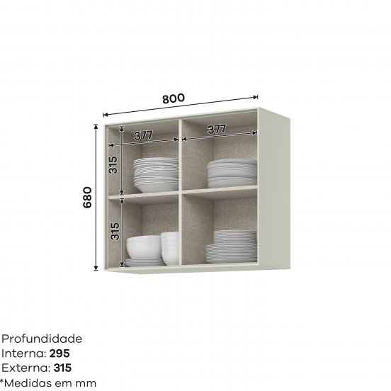 Aéreo 02 Portas de Vidro 800 mm Fineze