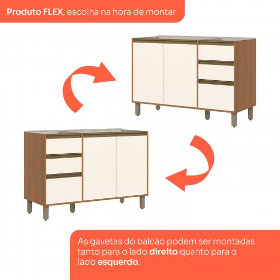 Armário Pia 03 Portas 02 gavetas 1200 mm Venaly