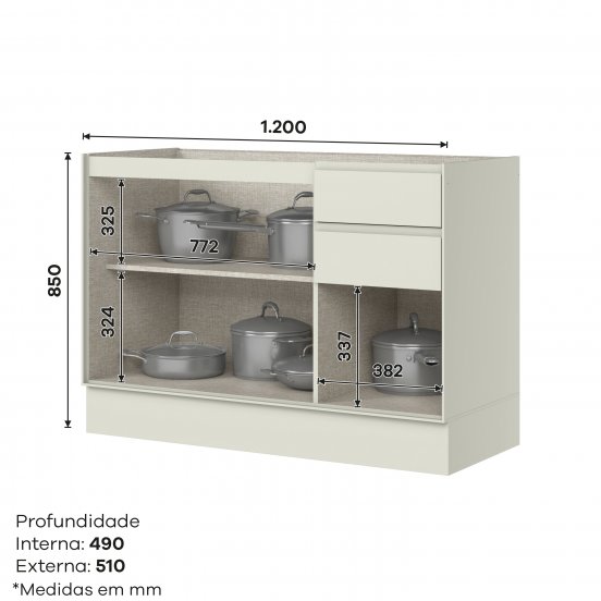 Armário Pia 03 Portas 02 Gavetas 1200 mm Fineze