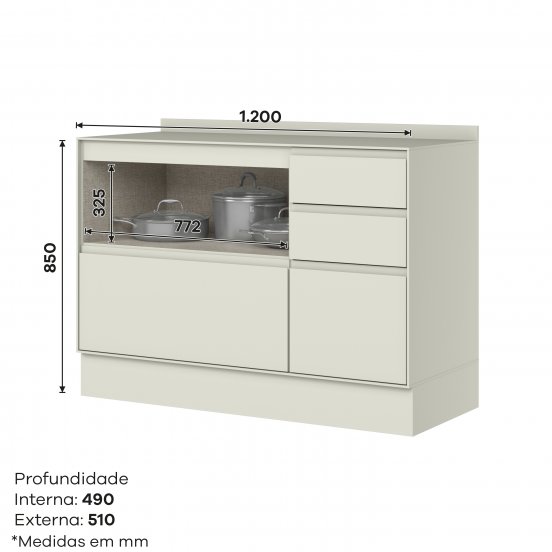 Armário Pia 01 Porta 04 Gavetas 1200 mm Fineze