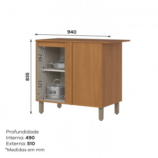 Armário Canto Reto 01 Porta Venaly