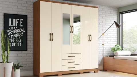 Caju 06 Portas Nature/Off White Espelho