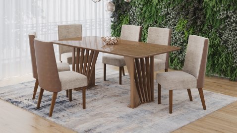 Mesa Adriana 2000 Arred Vidro Nature + 06 Cadeiras Anne Creme 