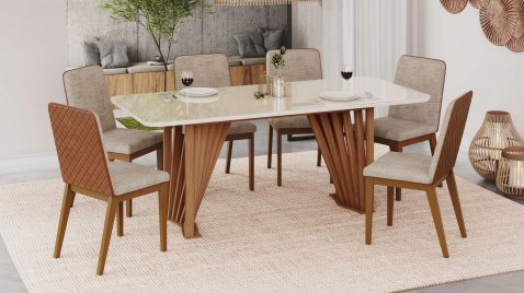 Mesa Adriana 2000 Vidro Arredondado + 06 Cadeiras Pietra