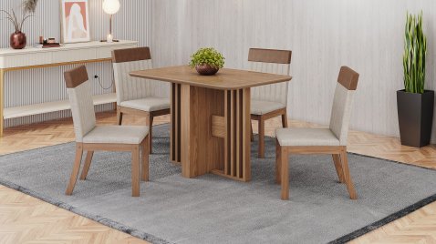 Mesa Dinah 1200 Arred Vidro Nature + 04 Cadeiras Isa Plus Linho