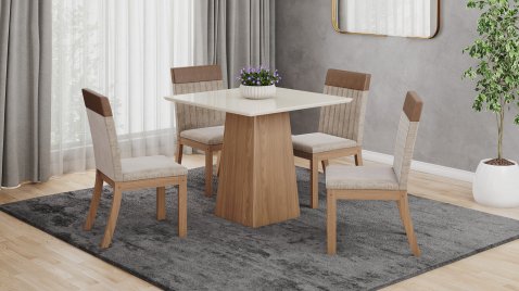 Mesa Dora + 04 Cadeiras Isa plus Creme