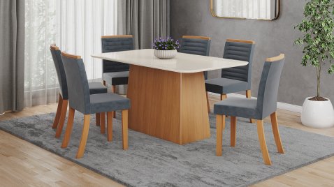 Mesa Dora Cinamomo 1600 Arred Vidro + 06 Cadeiras Taina Grafite