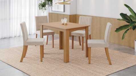 Mesa Juliana Cinamomo 1100 Quadrada + 04 Cadeiras Lily Areia