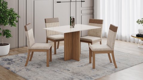 Mesa Kira 1200 + 04 Cadeiras Isa Plus Creme