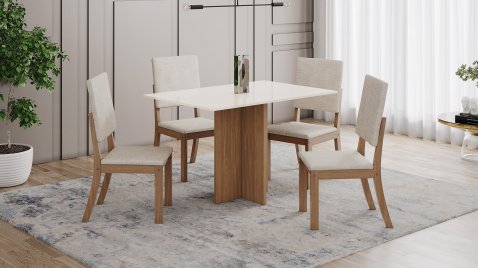 Mesa Kira 1200 + 04 Cadeiras Milla Linho