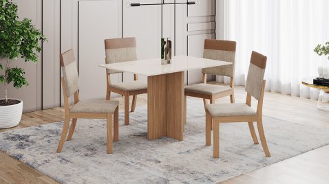 Mesa Kira 1200 + 04 Cadeiras Milla Plus Linho