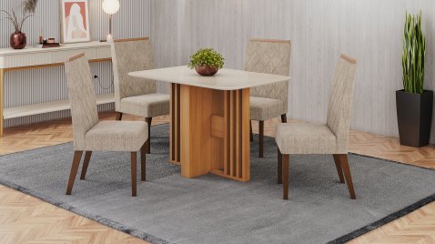 Mesa Larah 1200 Arred Vidro Cinamomo + 06 Cadeiras Nina Crema