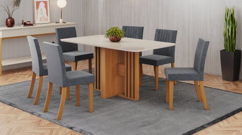 Mesa Lisa 1600 Arred Vidro Cinamomo + 06 Cadeiras Lily Grafite