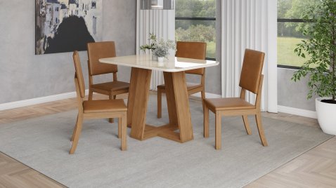 Mesa Lins 1200 Arredondado + 04 Cadeiras Milla Corano