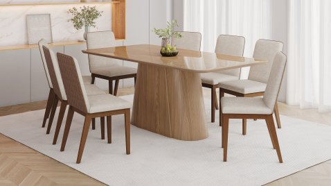 Mesa Olivia 2000 Arred Vidro Nature + 08 Cadeiras Pietra Linho