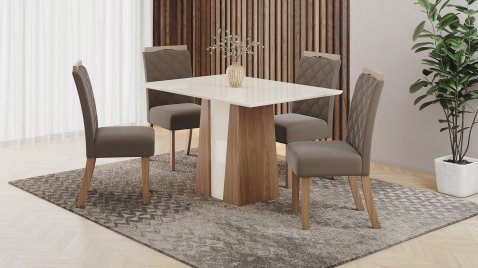 Mesa Orus 1200 + 04 Cadeiras Bella Amendoa