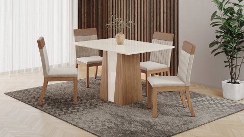 Mesa Orus 1200 + 04 Cadeiras Isa Plus Linho