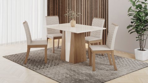 Mesa Orus 1200 + 04 Cadeiras Isa Linho