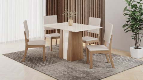 Mesa Orus 1200 + 04 Cadeiras Milla Linho