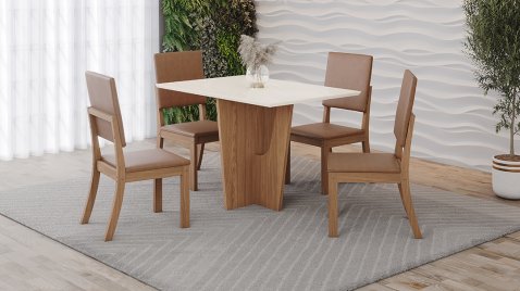Mesa Vertice Reta 1200 OffWhite + 04 Cad Milla Plus Caramelo