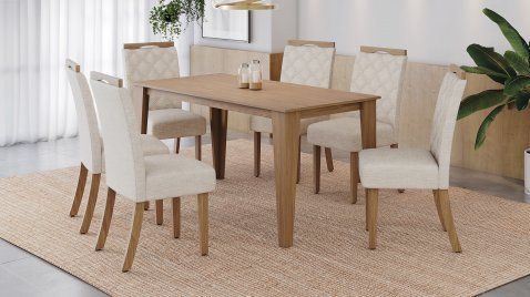 Mesa Vittoria 1600 + 06 Cadeiras Bella Linho 