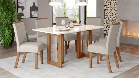 Mesa Yara 1600 Arredondado Vidro + 06 Cadeiras Malu