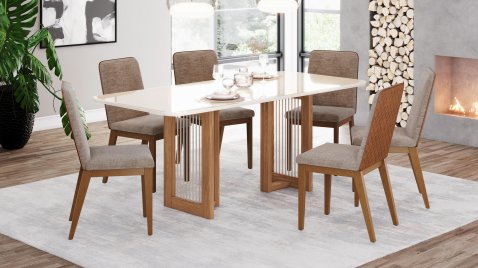 Mesa Yara 2000 Arredondado Vidro + 06 Cadeiras Pietra