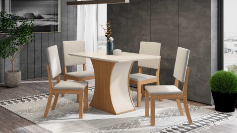 Mesa Luiza 1.200 Reto + 04 Cadeiras Milla