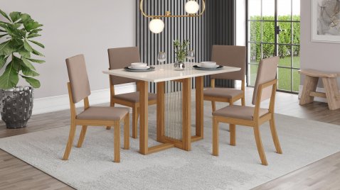 Mesa Natali 1.200 Reta + 04 Cadeiras Milla