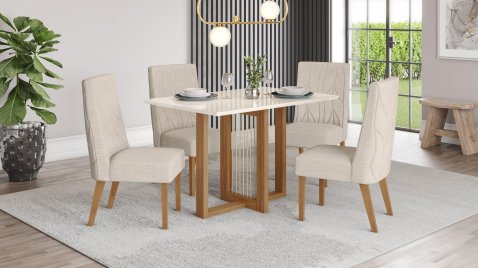 Mesa Natali 1.200 Reto Vidro + 04 Cadeiras Eloa