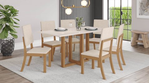 Mesa Natali 1.600 Reta + 06 Cadeiras Milla