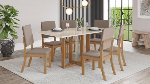 Mesa Natali 1.600 Reta Vidro + 06 Cadeiras Milla