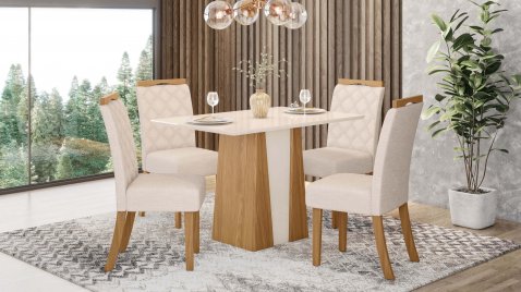 Mesa Orus 1.200 Reta + 04 Cadeiras Bella