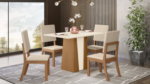 Mesa Orus 1.200 Reta + 04 Cadeiras Milla