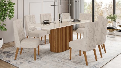 Mesa Solana 2000 Arredondado Vidro + 08 Cadeiras Eloa