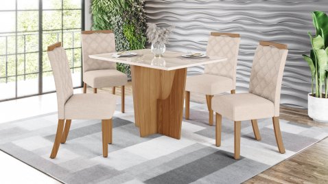 Mesa Vértice 1200 Reta Vidro + 04 Cadeiras Bella