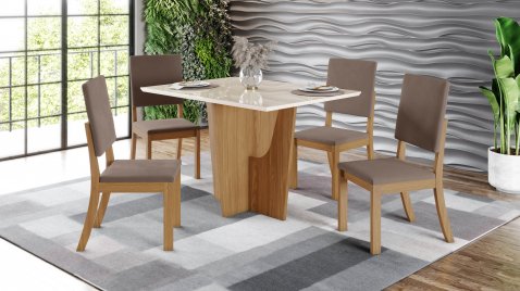 Mesa Vértice 1.200 Reta Vidro + 06 Cadeiras Milla