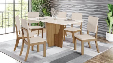 Mesa Vértice 1.600 Reta + 06 Cadeiras Milla