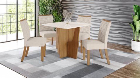 Mesa Vértice 900 Reta Vidro + 04 Cadeiras Vita